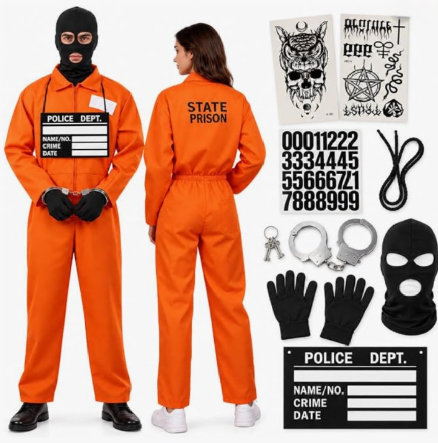 Disfraz de Preso Naranja Adulto con Accesorios